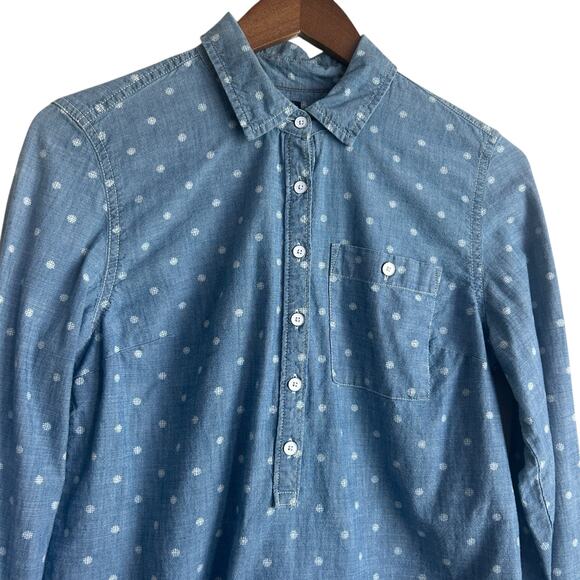 Tommy Hilfiger Women Top S Blue Chambray Dot Popover Coastal Preppy Beachy - Picture 5 of 6